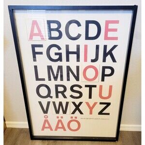1999 IKEA Olunda Swedish Alphabet Modern Pop Art Poster Anna Larsson Framed Vtg
